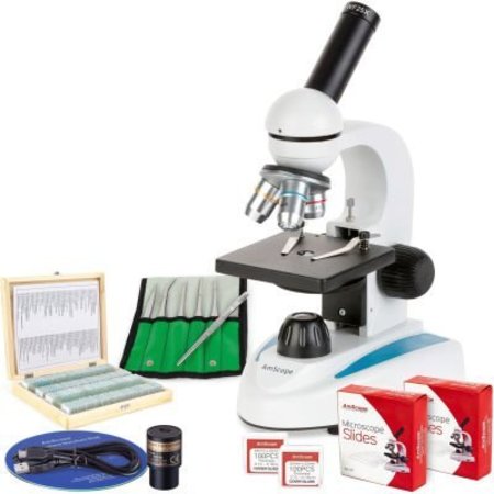 UNITED SCOPE. AmScope 40X-1000X Monocular Microscope, 1.3MP Digital Camera, 6-pc Tweezers, 100-pc Slide Set VB-M149C-PLAT